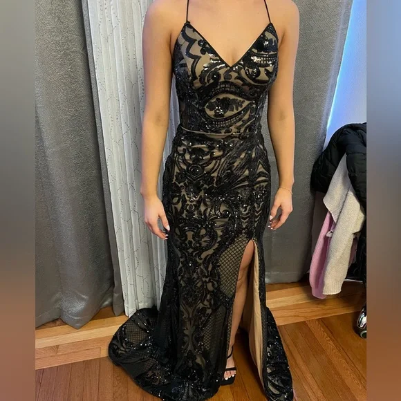 dress black pink Rachel Allan 70597 Long Fitted Formal Overskirt Prom Dress – The Dress  Outlet